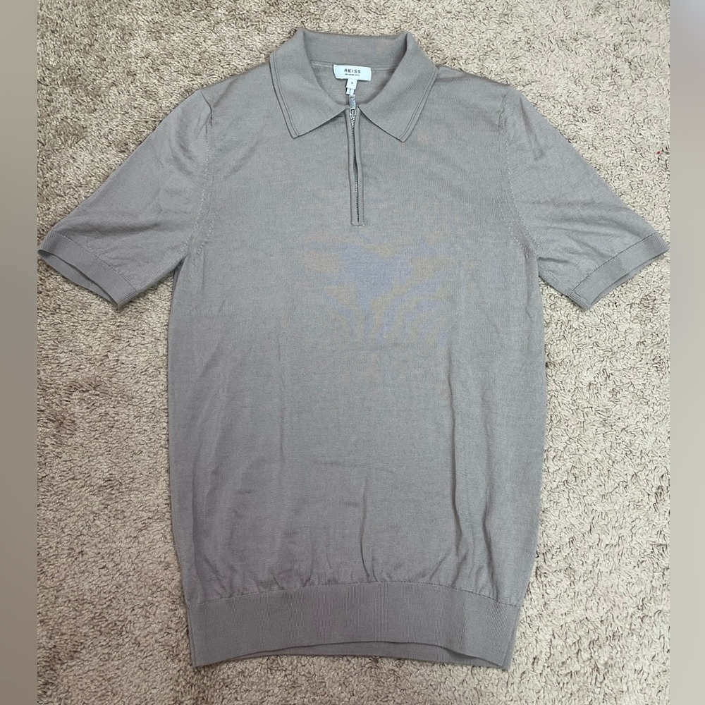 Reiss Maxwell Merino Wool Textured Polo Zip Shirt Size Small